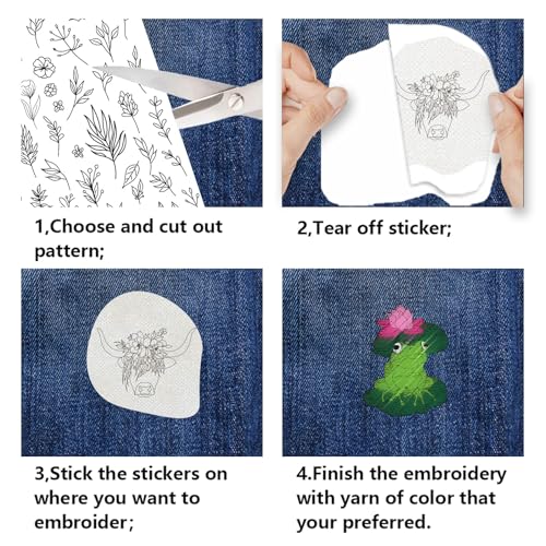 4 Sheets Water Soluble Embroidery Stabilizers 11.69x8.27 Inches Animal Stick and Stitch Embroidery Paper Adhesive Embroidery Transfer Paper with Ox Bird Pattern for Shirts Bags - style: Animal