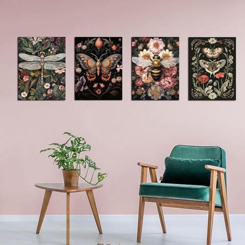 Tiwabb 4 Pack Insect Flowers Stamped Cross Stitch Kits for Adults Beginners - color: Insect