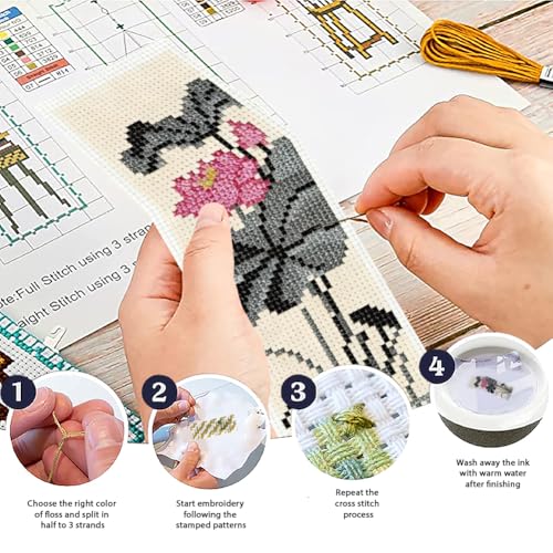 ACRNIGHEET 6PCS Cross Stitch Bookmark Kit for Beginner Chinese-Style Stamped Cross Stitch Kits Needlepoint Kit for Adults DIY Tassel Embroidery Bookmark Kits with Instructions Craft Gift 8.5"x3" 11CT - style: Chinese-Style Patterns