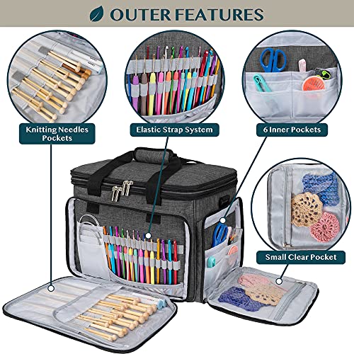 PAVILIA Knitting Yarn Storage Bag Crochet Organizer for Knitter, Dark Grey - color: Charcoal Grey