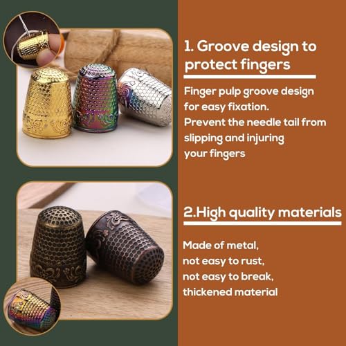 Nitlak 24 Pcs Thimbles Set, Thimbles for Hand Sewing with Needle Threader