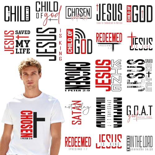 Dazoratix Christian Iron on Transfers - 20 Sheets Jesus Bible Verse DTF Ready to Press Heat Patches Religious Faith Vinyl Stickers Decals for Men T Shirts Clothes Pillow Bag Hat Appliques DIY Crafts - style: Christian