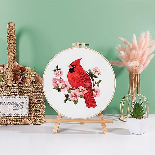 Louise Maelys Cardinal Embroidery Kits for Beginners with Flower Pattern - color: kit-23