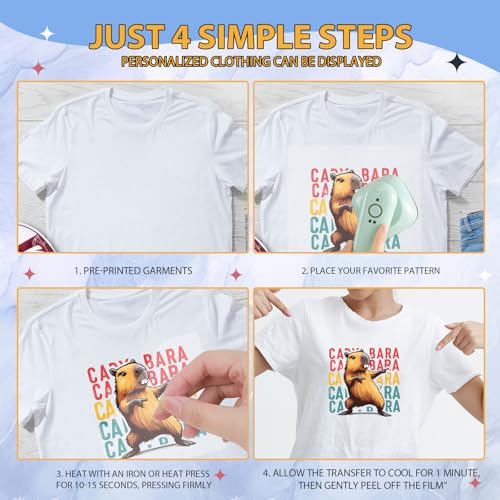 Wxiben Dtf Transfers Ready to Press - 24 Pcs Capybara Iron on Transfers for T-Shirts Cartoon Animal Heat Transfer Vinyl Stickers Cute Capybara Iron on Decals for Clothes Bag Hoodie DIY Craft - style: Capybara