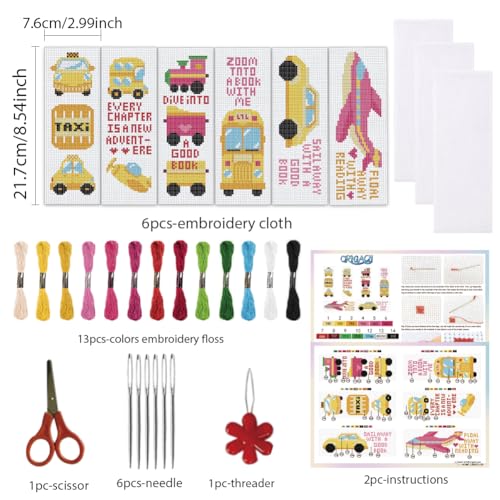 ORIGACH 6 Set Vehicles & Transportation Cross Stitch Bookmark Kit - style: Vehicles & Transportation