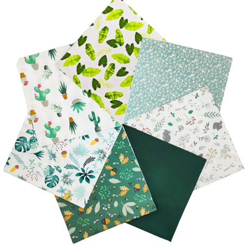 7 pcs/lot Fabric Bundles Top Cotton 19.69" x 19.69" (50cm x 50cm) Quilt, Pre-Cut Squares Sheets for Patchwork Sewing Quilting Crafting, Green Floral. - color: M-7