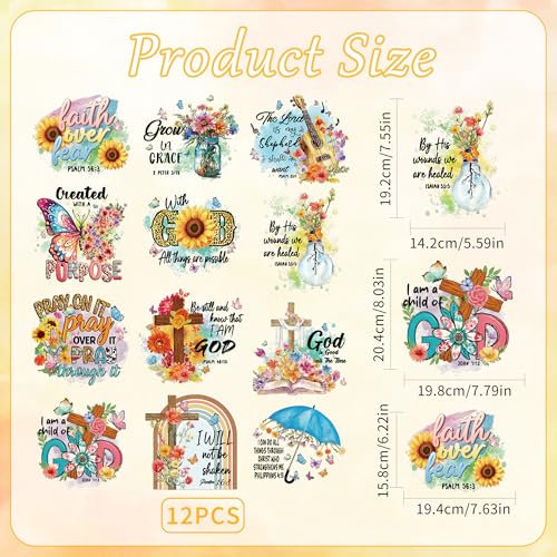 12 Sheets Christian Bible Verses Iron on Transfers for T-Shirts - style: Bible Verses