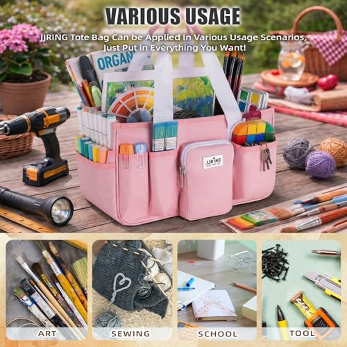 JJRING Large Foldable Craft Organizer Tote With Zipper & Divider, Pink - color: Pink, size: Large