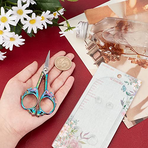 SUNNYCLUE 1Set 4.7Inch Stainless Steel Sewing Scissors Butterfly Pattern Vintage Style Pointed Tip Embroidery Shears for Sewing Crochet Cross Stitch Knitting Scissors Rainbow Color Printed Package - color: Rainbow Color-1pc-butterfly Scissors