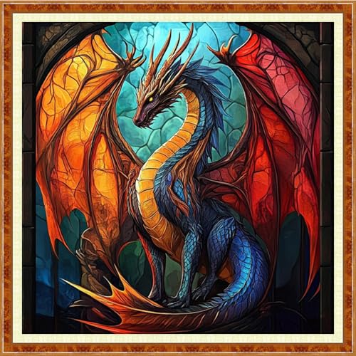 Funchey Counted Cross Stitch Kits for Adults Needlepoint Kits Unprinted Cross Stitching Embroidery Kit 11CT Cross Stitch Supplies-Colorful Dragon 18x18 inch - color: Artcolor01