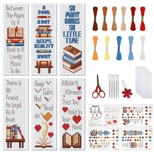 FREEBLOSS 6 Set Cross Stitch Bookmark Kit Books Pattern 6 * 20CM - style: Books Text