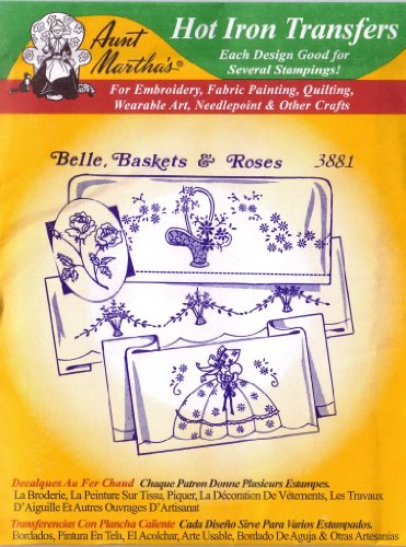 Belle, Baskets & Roses Aunt Martha's Hot Iron Embroidery Transfer