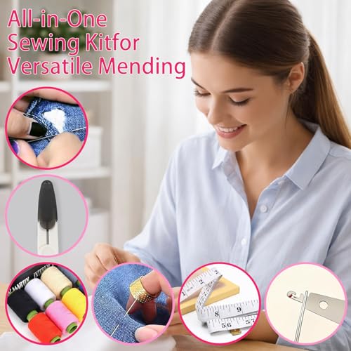 Hand Sewing Kit with 25 Big Eye Sewing Needles, 43 PCS Portable Sewing Supplies with Thread, Seam Ripper, Needle Threaders, Thimbles, Scissors & Tape Measure for Repair and DIY Craft