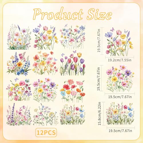 12 Sheets Watercolor Flower Iron on Transfers for T-Shirts - style: Flowers