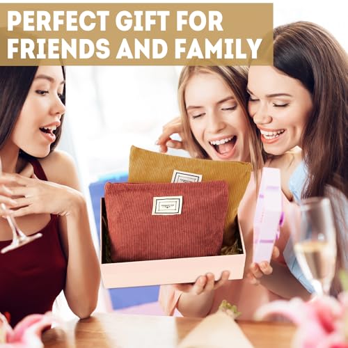 4 Pack Velvet Corduroy Makeup Bag Zipper Pouch,Yellow Brown Series,Plaid - color: Yellow Brown Series