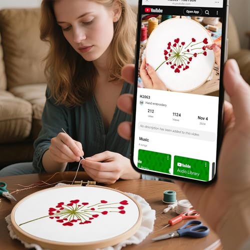 Lover Valentine's Embroidery Kits for Beginners Adults, Heart Shaped Hand Embroidery Kits, Cross Stitch Kits for Adult Anniversary Valentine's Gifts, Entire Set of Embroidery Supplies & Video Tutorial - color: H2063, size: 8Inch