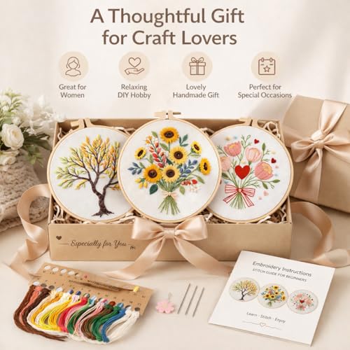 3 Pack Embroidery Kit for Beginners Adults