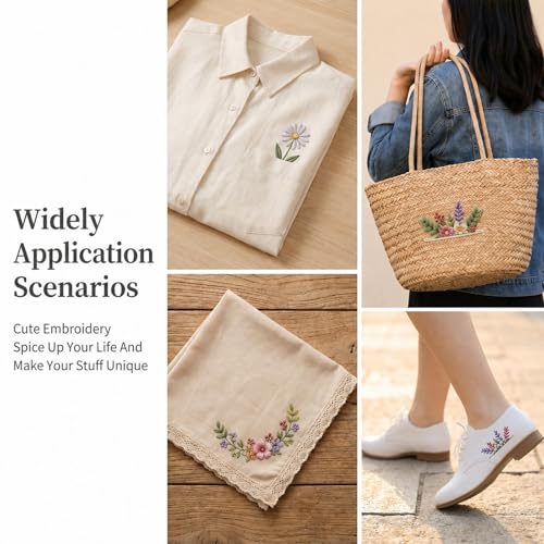 3 Sheets Embroidery Patterns Water Soluble Stick and Stitch Embroidery Paper Pre-Printed Floral, Flower Transfer Paper for Beginners Hand Sewing Lovers