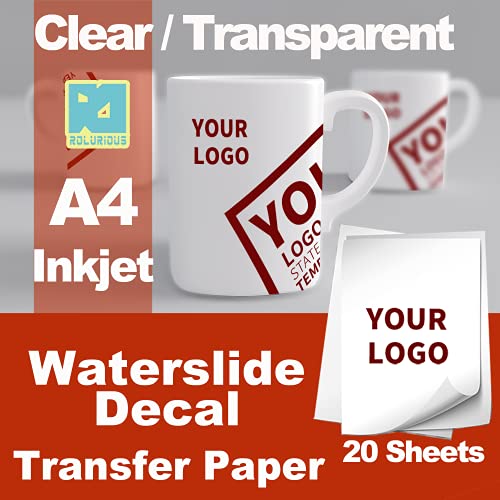 Waterslide Decal Paper for Inkjet Printers Only, Clear Transparent Water Slide Transfer Paper for DIY Mugs, Glass, Ceramic, A4 Size (8.3 x 11.7 Inches), 20 Sheets – Rolurious