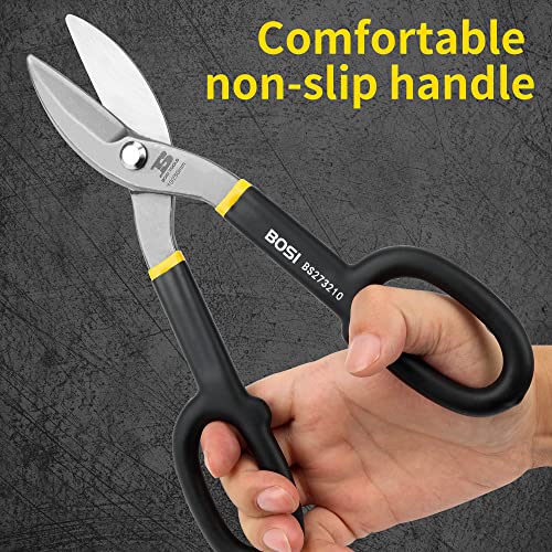 10 Inch Straight Pattern Tin Snips Metal Cutters, High Strength Forged and Heat Treated Carbon Steel with Comfortable Black Rubber Handle - size: 10 Inch