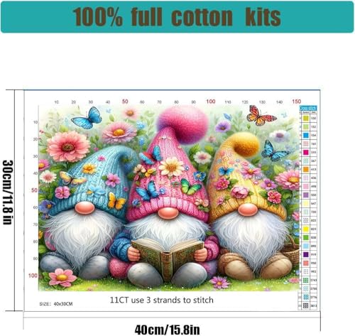 Lzyueyuan Gnomes Stamped Cross Stitch Kits for Adults Beginner,Book Flower Cross Stitch Ornament Kits Counted Embroidery Needlepoint Kits Home Decor 15.7X11.8inch - color: Cross Stitch-1029-7