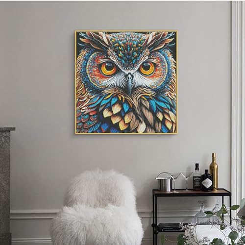 ITSTITCH Stamped Cross Stitch Kits - Full Set of Embroidery for Beginners or Adults,14 CT 2 Strands DIY Owl Patterns Counted Arts Craft 16.1×16.1 inch - color: Owl
