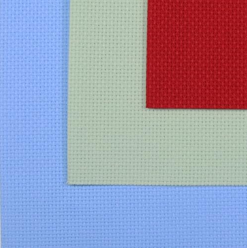 KCS 3 pc of 12" x 18"(30cmx45cm) 16CT Counted Cotton Aida Cloth Cross Stitch Fabric (Light Blue+Light Green+Red) - color: Light Blue+light Green+red