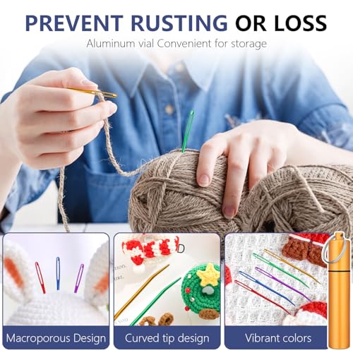 10PCS Yarn Needles,Tapestry & Darning Needle,Large Eye Weaving Needle for Crocheting,Crochet Accessories with Aluminum Storage Knitting