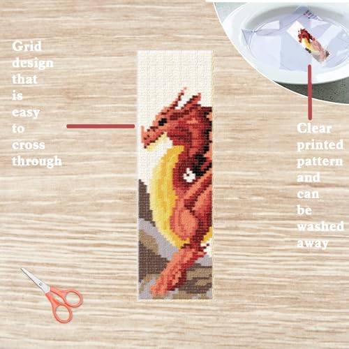 FREEBLOSS 12 Set Cross Stitch Bookmark Kit Dragon Legend 8"x 2.4" 11CT - style: Dragon Theme