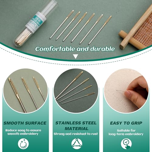 FTEVEN 30PCS Cross Stitch Needles, Size 22 Embroidery Needles Large Eye - size: golden 1.5in
