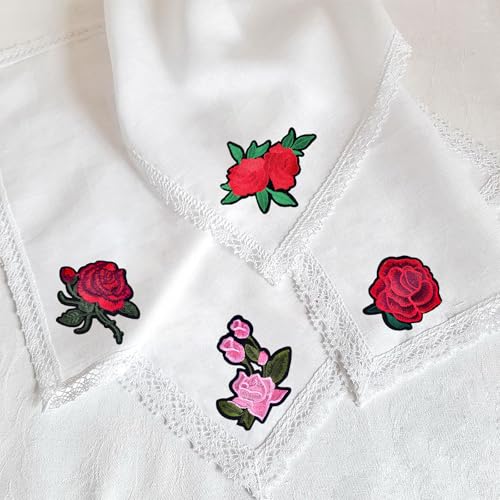 20pcs Rose Iron on Patches Flower Embroidery Patches Applique Valentines Patches for Clothes Hats Jeans Jacket - color: red
