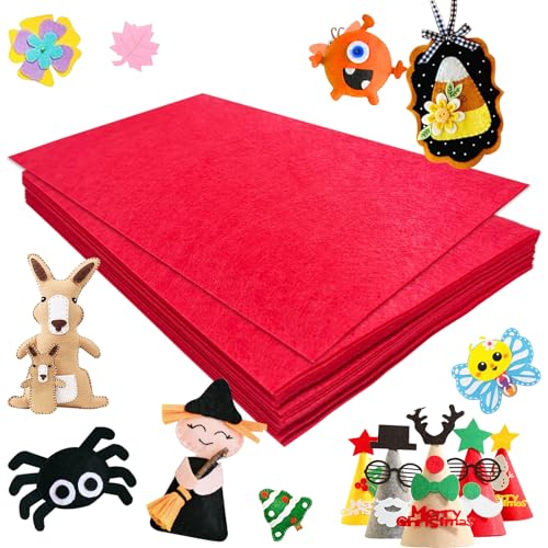 Jtnohx Felt for Crafts, 16 Pcs Felt Fabric, 7"×11.3" Stiff Felt Sheets, Craft Felt Square for Sewing (Red) - color: Red