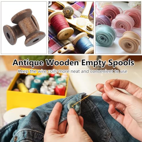 BENECREAT 30Pcs Antique Wooden Empty Spools, 1.18" Empty Thread Spools Wooden Ribbon Spools Bobbins for Wire Weaving Arts DIY Wood Projects, Coconut Brown - color: Coconut Brown