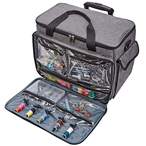 HOMEST Deluxe Sewing Machine Case with Wheels, Rolling Trolley Tote - color: Grey, size: Sewing Machine Bag Style W