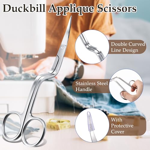 Therwen 1 Applique Duckbill Scissor,1 Bent Handle Curved Embroidery Scissor - style: Bent Handle Curved & Duckbill Scissor