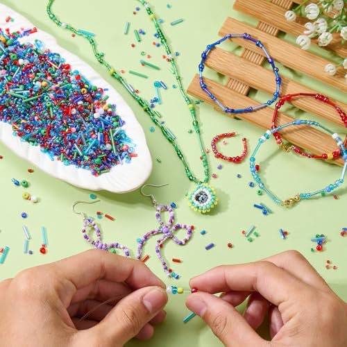 Ornaland Glass Bugle Beads Bulk, Long Embroidery Beads, Blue, 100g - color: Blue