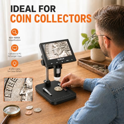 Elikliv Coin Microscope, 4.3'' LCD Digital Microscope 1000x - color: Black