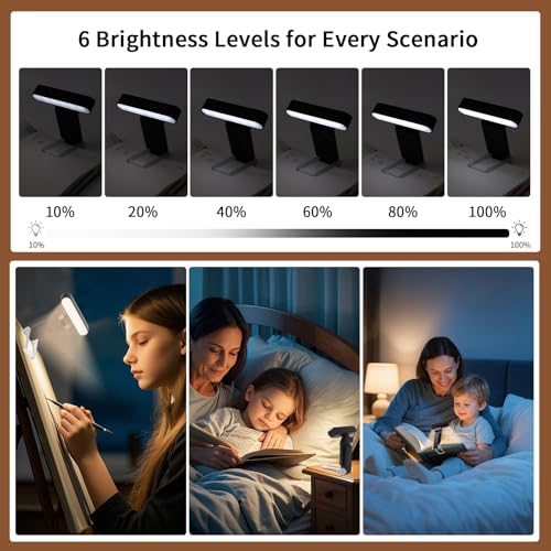 Book Light, USB Rechargeable Clip-On Reading Light with Timer - color: Black, size: Rectangle