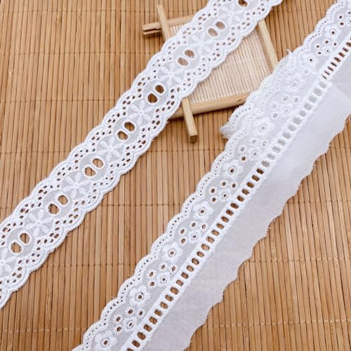 7Yards Cotton Lace Trim White Eyelet Lace Ribbon Bowknot Embroidery Scalloped Lace for Sewing Crafts, Dress, Dolls/Pets Clothes (White D) - color: White D