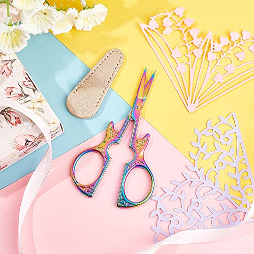 SUNNYCLUE 4.5Inch Sewing Scissors Guitar Scissors Shears Sharp Cutter Multi-Color Cutting Tool & Leather Sheath for Fabric Paper Cutting Craft Threading Household Daily Use Cross-Stitch - color: Rainbow Color-1pc-guitar Scissors With Cover