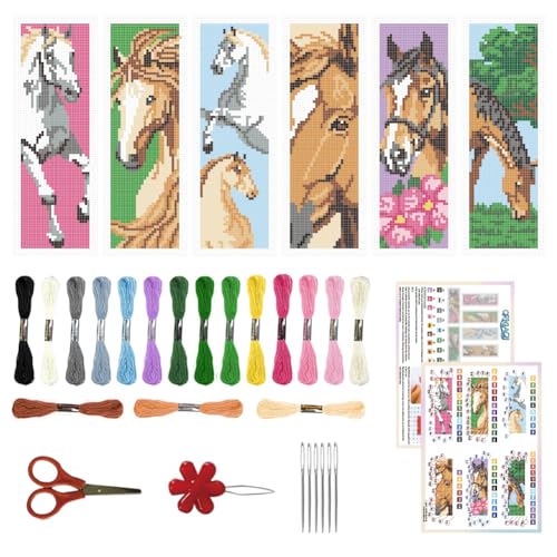 ORIGACH 6 Set Horse Cross Stitch Bookmark Kit for Beginner - style: Horse