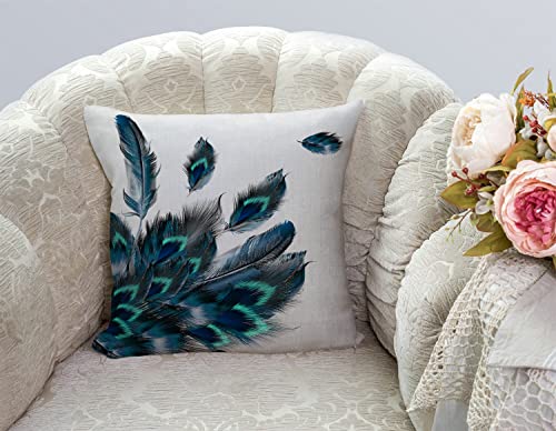 TSSOHU Peacock Feather Watercolor Throw Pillow Case Cushion Cover Couch Sofa Decorative Square 18x18 inches - color: Tss36