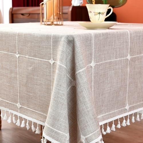 Plaid Farmhouse Tablecloth Checkered Cotton Linen Heavy Weight Table Covers Square 70x70 Inch - color: Coffee, size: 70" x 70" (Square)