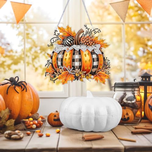 ARPADAMO Pumpkin Diamond Art Kits for Adults, Acrylic Hanging Suncatcher - color: DP05089