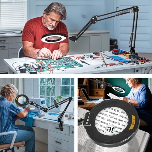 Ultra Long 3-Section Swing Arm 12X Magnifying Glass with Light