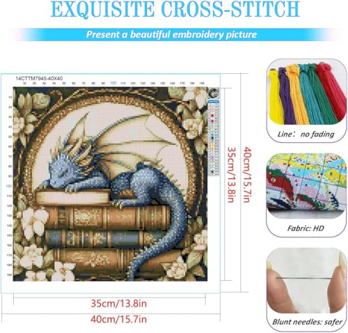 KYOQFVN Dragon Stamped Cross Stitch Kits for Adults - 11 CT Embroidery Kits for Beginners Adults, DIY Patterns Dimensions Counted Cross-Stitch Kits for Adults Arts Craft 14x14 inch - color: SZXLONG-US