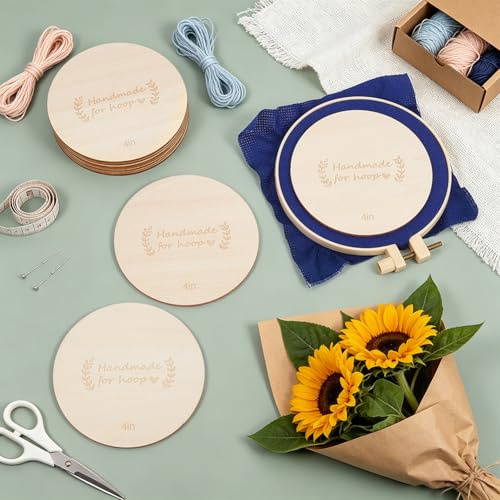 BENECREAT 10 Pack Wooden Embroidery Backing Discs,3.94inch Wooden Backs for Finishing Embroidery Hoops, Crossing Stitch Hoop for DIY Needlework Projects Sewing Craft - size: 100mm