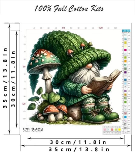 Gnome Stamped Cross Stitch Kits for Adults -Reading Embroidery Kits for Beginners Adults,11 CT Patterns Dimensions Counted Cross Stitch Kits for Adults Arts Craft 14x14 inch - color: Cross stitch-31
