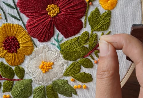 Bonroy Embroidery Kit for Beginners with Instructions,Cross Stitch Kits for Adults with Pattern,Needlepoint Kits for Adult Include Embroidery Cloth Hoops Needles Threads (flowers2) - color: flowers2