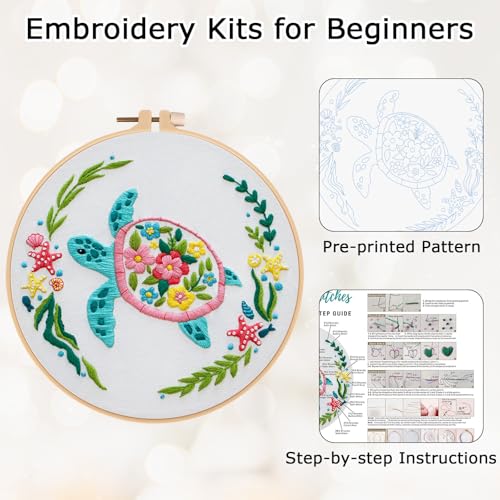 Louise Maelys Sea Turtle Embroidery Kit for Beginners - color: turtles